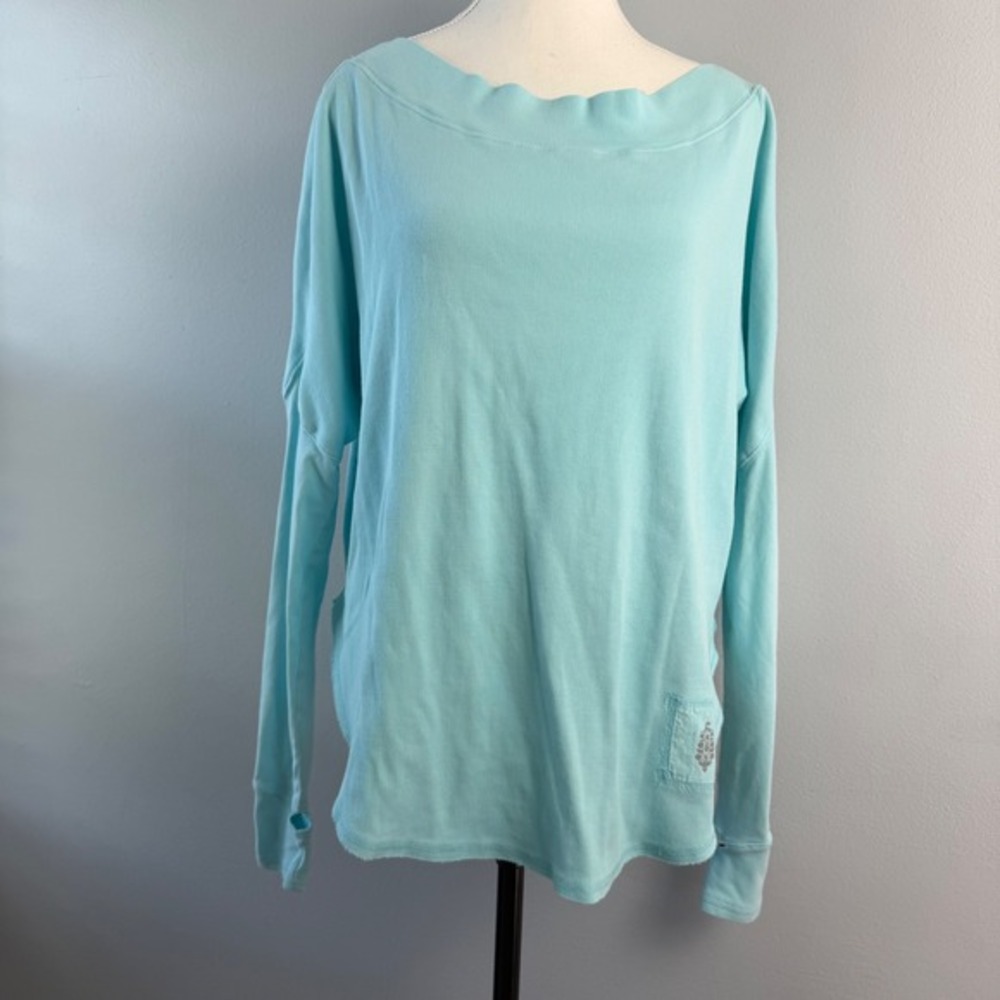 Free People Movement Simply Layer Blue Glow Ribbed Open Back Oversized Top XS